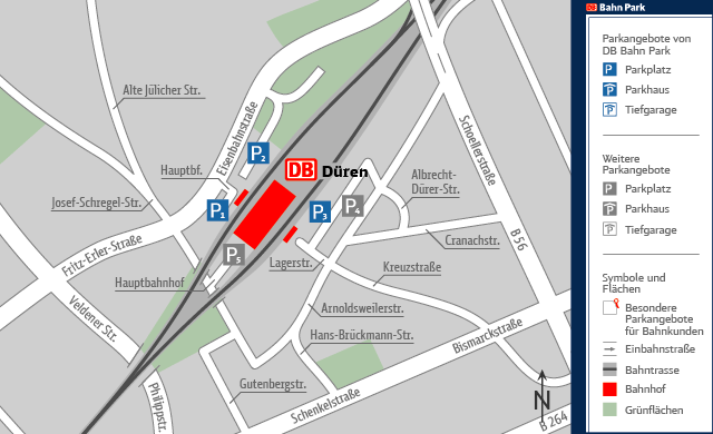 Parkplatz Bahnhof Rückseite am Gleis in Düren