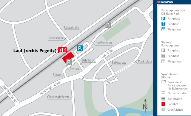 Standortkarte Parkplatz Bahnhof P1 rechts in Lauf